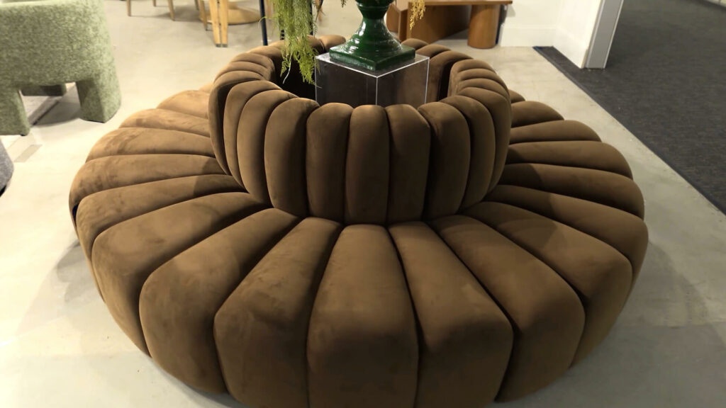 chocolate brown velour modern furniture style modular seating bench in circular design